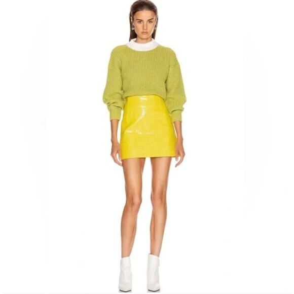 TIBI Croc Embossed Patent Mini Skirt Yellow Sz 2 {T54} - Picture 1 of 6